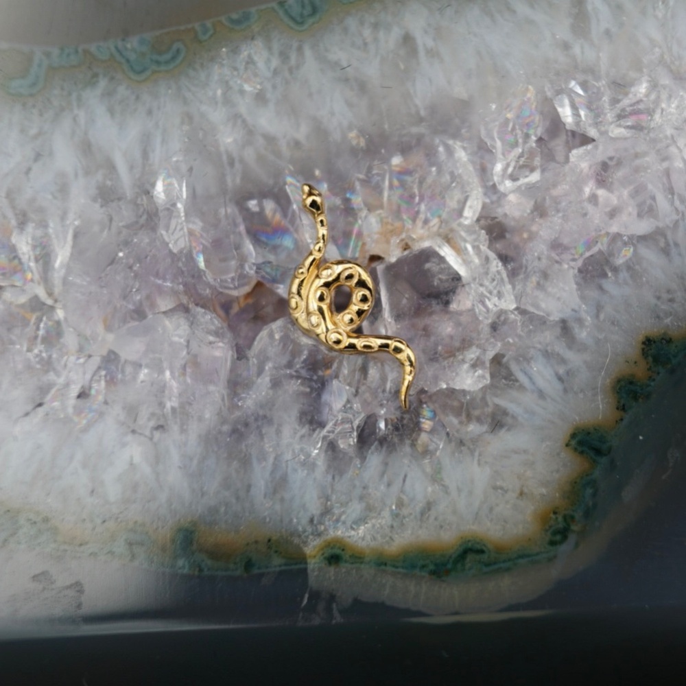 Solid 14k Gold Textured - Snake press-fit/threadless end